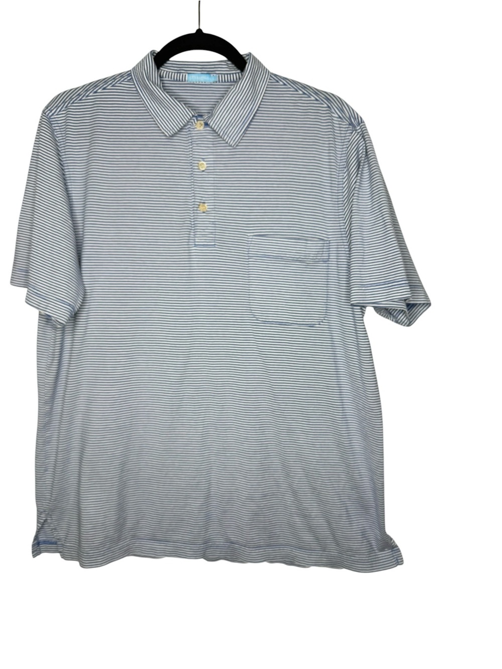 J. McLaughlin Callahan Cotton Polo in Stripe Abyss‎ Blue White Large